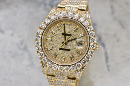 Mens Rolex Day-Date II President 41MM 18K Yellow Gold Full Diamond Watch 218238 #1102CP