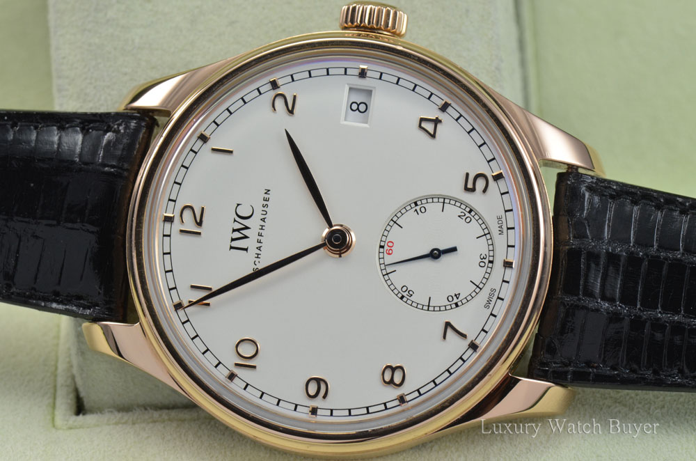 Mens IWC Portuguese Hand Manual Wind Eight Days 18K Rose Gold