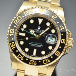 Rolex GMT Master II Black Index Dial Oyster Bracelet 18kt Yellow Gold Men's Watch 116718BKSO Item No. 116718BKSO