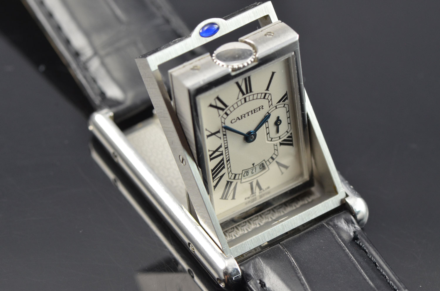 Mens Cartier Tank Basculante XL Quartz Jumbo Large Stainless Steel