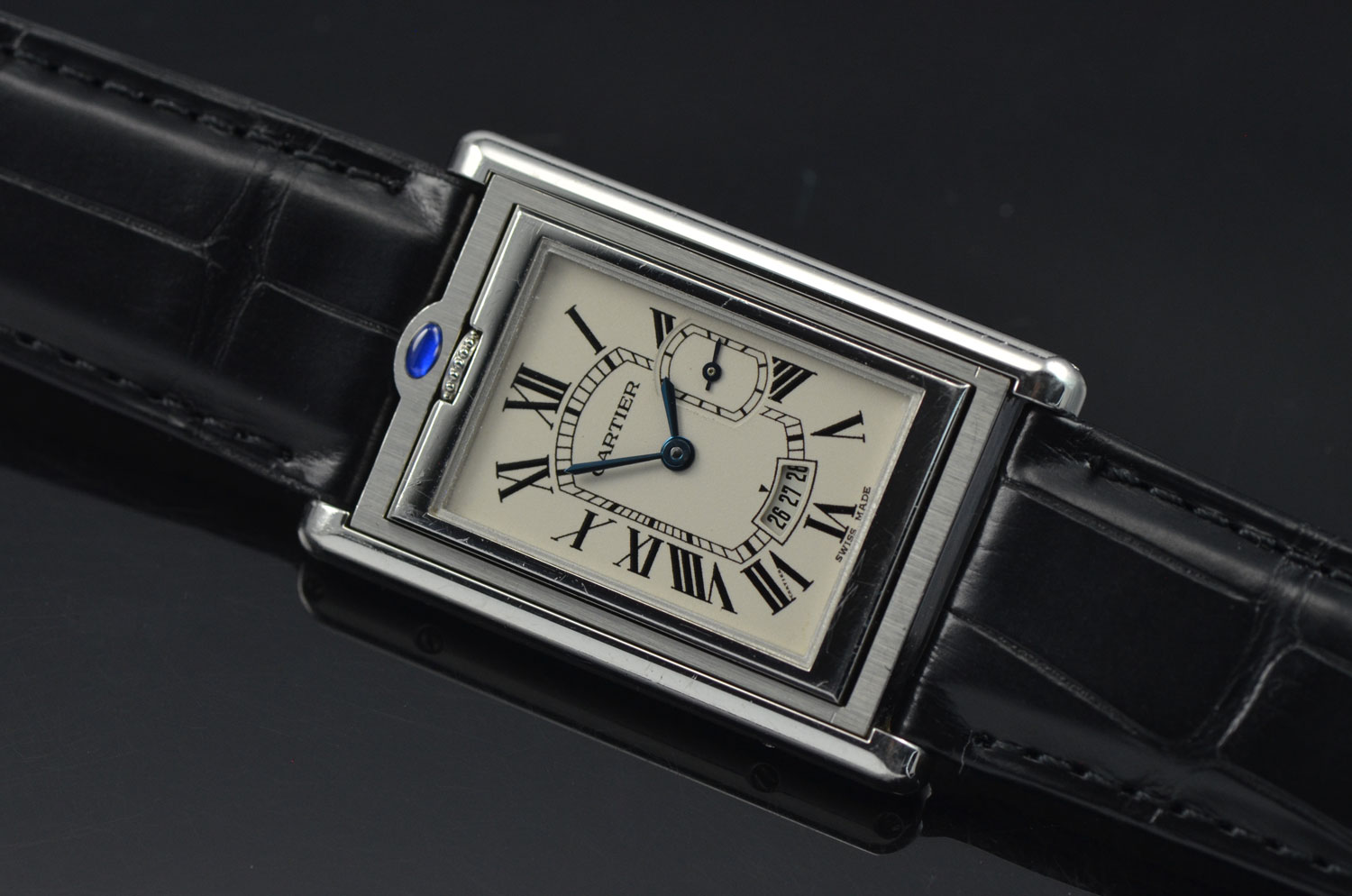 Mens Cartier Tank Basculante XL Quartz Jumbo Large Stainless Steel