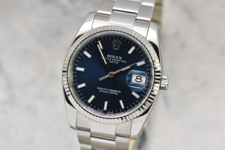 Rolex Date 18K White Gold Bezel Stainless Steel Oyster Bracelet Blue Index Dial 34MM Watch 115234 #1068CP
